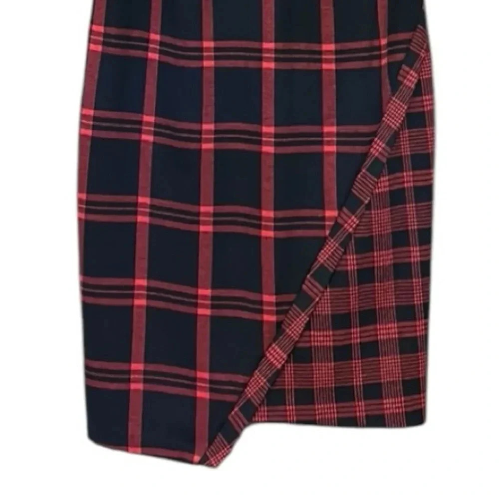 Tommy Hilfiger Red Black Plaid Asymmetrical Sheath Dress Size 16 - Picture 4 of 13
